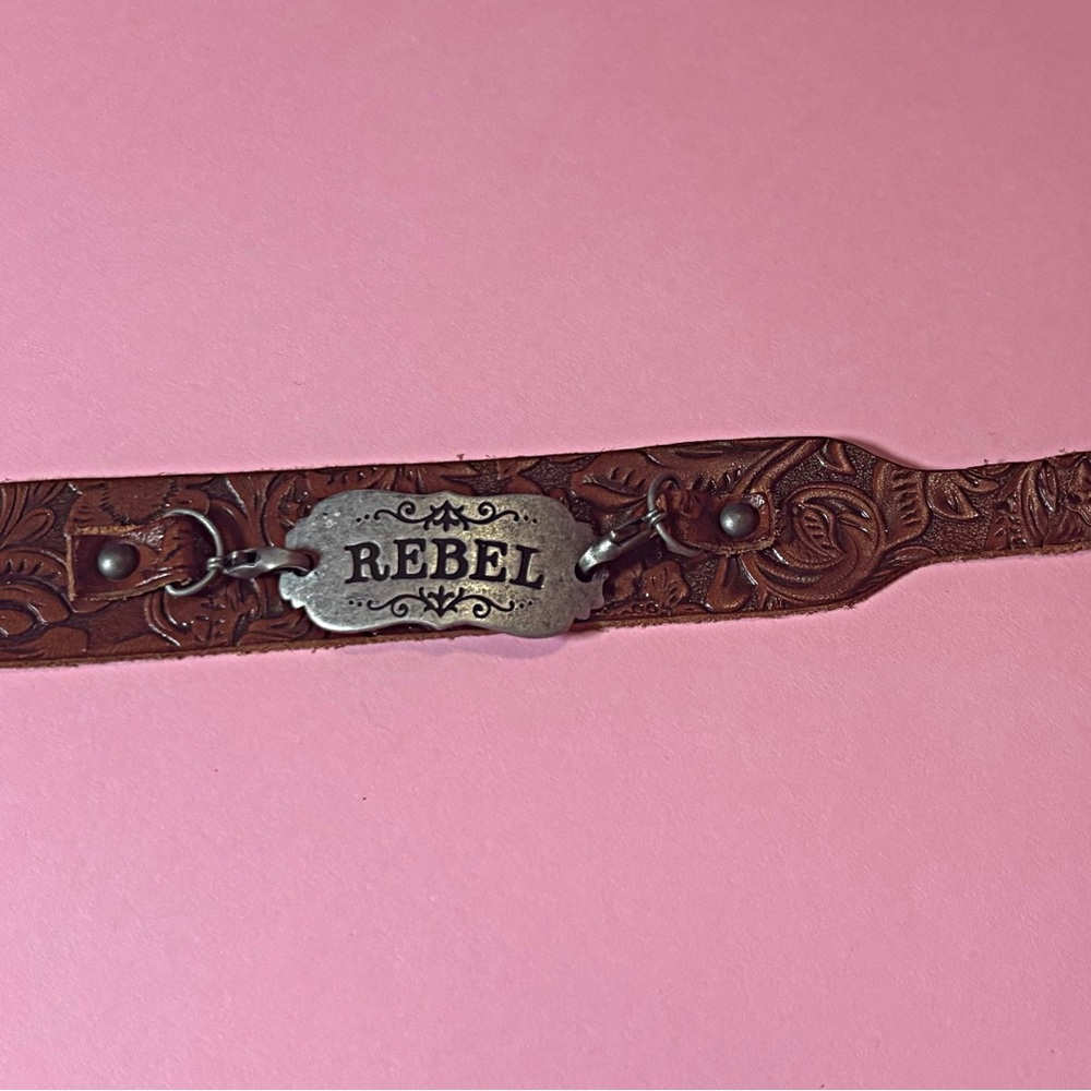 Rebels Embossed Brown Leather Bracelet